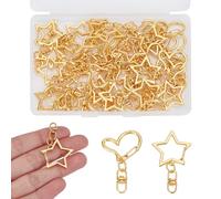 NICENEEDED 50 PCS Heart and Star Shaped Lobster Claw Clasp, Gold Spring Snap Keychain Clip with Chain Hanging Buckle and Open Jump Ring for DIY Crafts, Jewelry Making Bag Accessories