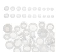 NICENEEDED 50 PCS Replacement Salt and Pepper Shaker Plug, 10 Sizes Plastic Salt Shakers Stoppers Reusable Pepper Shaker Plugs, Clear Round End Cap for Salt And Pepper Shakers Pots Bottles Pipes