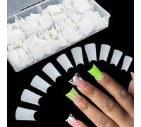 NICENEEDED 500 PCS Long Duck Clear Nail Tips, 10 Sizes Duck Feet Fan Flare Tip, Half Cover Wide False Manicure, Curved French Fake Nail Extension with Box