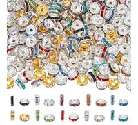 NICENEEDED 500 PCS Rondelle Spacer Beads, 8 mm Silver Plated Round Rhinestone Crystal Loose Beads, Samll DIY Accessories for Bracelets Necklaces Jewelry Making
