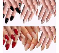 NICENEEDED 6 Packs (144Pcs) Almond Press on Nails, Medium French Tip Fake Nails with Solid Color Design, Acrylic Glossy False Nails for Women