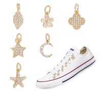 NICENEEDED 6 PCS 14K Gold Plated Shoe Charms for Sneakers, Copper Rhinestones Bling Junk Shoelace Clips Charm Set, Cute Shoelace Decorations for Shoes Bags Clothes DIY