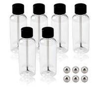NICENEEDED 6 PCS 50ml Empty Clear Fingernail Nail Polish Bottles with Brush Cap, Refillable Square Nail Varnish Bottles Containers with with 6 PCS Mixing Agitator Balls, Travel Containers for Nail Art