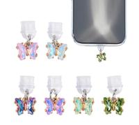 NICENEEDED 6 PCS Butterfly Dust Plug Charm, Phone Anti-Dust Plugs Mobile Dustproof Plugs, Port Caps Protector Pendants for Most Type Earphone Charging Ports