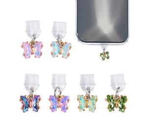 NICENEEDED 6 PCS Butterfly Dust Plug Charm, Phone Anti-Dust Plugs Mobile Dustproof Plugs, Port Caps Protector Pendants for Most Type Earphone Charging Ports