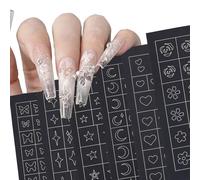NICENEEDED 6 Sheets Airbrush Stencils Nail Sticker, Moon Stars Heart Nail Art Stickers Nail Stencils Decals, French Design Hollow Nail Guides Decal for Women Manicure Decoration DIY Tools