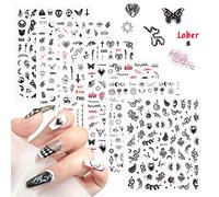NICENEEDED 6 Sheets Black Punk Style Nail Art Stickers, Snake Skull Gothic design Decals Nail Supplies, Black Mixed Pattern Nail Art Decorations for DIY Acrylic Nails