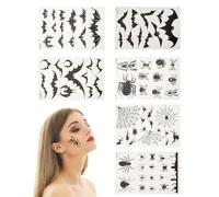 NICENEEDED 6 Sheets Halloween Face Tattoos Stickers, Self Adhesive Face Tattoos Decal with Bats, Spider and Spider Web Design, Face Tattoo Supply for Halloween Costume Accessories and Parties