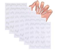 NICENEEDED 6 Sheets Reflective Lines Nail Art Stickers, 3D Reflect Light Nail Decals Undulating Lines Nails Stickers, Aurora Line Nail Sticker Silver Design Self Adhesive Nail Accessories