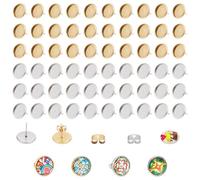 NICENEEDED 60 PCS Cabochon Stud Earring Blanks, 18K Gold Plated and Stainless Steel Earring Bezels Trays, Flst Round Blank Stud Earring Bezel with Ear Nuts for Jewelry Making