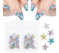 NICENEEDED 60 PCS Starfish Nail Art Charms, Alloy 3D Ocean Series Nail Rhinestones, Multicolor Starfish Nail Supplies for Women Manicure Decoration