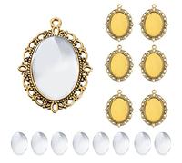 NICENEEDED 60PCS Gold Pendant Trays Kit, 30PCS Oval Blank Bezel Pendant Trays Base, 30PCS 25x18mm Glass Cabochon Dome Tiles for Bridal Wedding Bouquet Photo Charm Making DIY