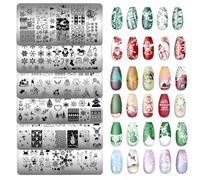 NICENEEDED 6Pcs Christmas Nail Plates Stamping Set, Xmas Tree Snowflake Snowman Stamp Templates, Nail Art Plates for Winter DIY Design