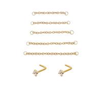 NICENEEDED 7 PCS 20G Golden Nose Ring Chain and Stud, Clear Imitation Diamond Top Nose Ring Stud, CZ Studs Nostril Piercing Jewelry for Women Men