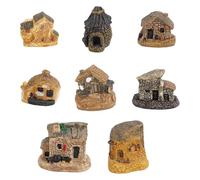 NICENEEDED 8 PCS Mini House Figurines, Micro Fairy Garden Stone Cottage Ornaments Miniature Village Hut Figurine, Village House Garden Accessories for DIY Planting