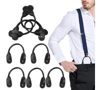 NICENEEDED 8 PCS Suspender Genuine Leather Strips, 9.4 Inch Brown Adjustable Leather Braces for Wedding Party Business, Rounded Elastic Replacement for Button End Suspender