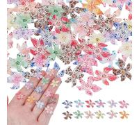 NICENEEDED 80PCS 3D Flower Nail Charms, Hibiscus Floral Nail Gems Spring Summer Nail Jewelry, Acrylic Nail Art Supplies for Women Colorful Nail Design