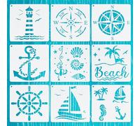 NICENEEDED 9 Pcs Nautical Theme Stencils, Sailboat, Anchor, Lighthouse & More, DIY Crafts