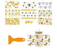 NICENEEDED 9 Sheets UV DTP Cup Wrap, Bee Honeycomb Stickers Sweet Honey Decals Waterproof Rub on Decal, Transfer Stickers for DIY 16 oz Glass Cups Furniture Wood