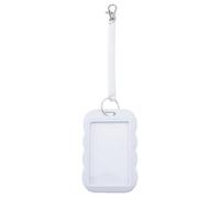 NICENEEDED Acrylic Photocard Holder with Keychain, White Wave Photo Card Display Frame Cute Kpop Photo Card Sleeve, ID Badge Holder Protector for Bus Credit ID Bank Card Holders