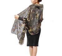 NICENEEDED Black Sequin Shawl Wraps, Women's 1920s Detachable Tulle Shawl Wraps, Fringe Glittering Cape Scarf For Evening Wedding Party