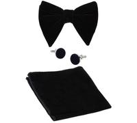 NICENEEDED Black Velvet Bow Tie Pocket Square Cufflinks Set for Men, Mens Solid Color Pre tied Adjustable Bowtie, Formal Pre Tied Tuxedo Bowtie for Wedding Party Business