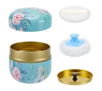 NICENEEDED Body Powder Puff and Container, Floral Pattern Travel Container with Power Puffs Loose Dusting Powder Box, Body Tin for Dressing Table Bathroom Bedroom