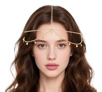 NICENEEDED Boho Sequin Head Chain, Gold Prom Headpiece Hair Chains Wave Fringe Chain Headband, Festival Costume Headband Hair Accessories for Women