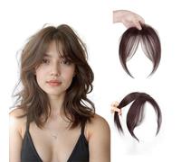 NICENEEDED Clip in Bangs Side Parted Hair Toppers, 360° Cover Clip on Bang Hairpiece Wispy Fake Bangs Clip in Hair Extensions for Women Daily Wear(Dark Brown)