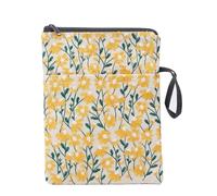 NICENEEDED Daisy Book Sleeve with Zipper, 11 x 8.6 Inch Book Cover Pouch with Flower Embroidery Design, Washable Fabric Daisy Yellow Protector for Readers Classmate Gifts