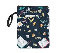 NICENEEDED Daisy Flower Book Sleeve with Zipper and Front Pocket, Handle Waterproof Fabric Cloth Textbook Protectors, Large Floral Book Covers for Adults