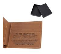 NICENEEDED Engraved Leather Wallet for Grandson - Personalized with Blessing Words, Box Brown, Grandpa & Grandma Gift for Graduation & Birthday