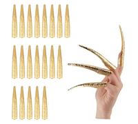 NICENEEDED Finger Claws Nail Rings, Gold Long Witch Claw Extension, Adjustable Metal Queen Cosplay Accessories for Halloween
