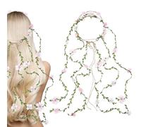 NICENEEDED Flower Crowns Hairband for Wedding, Adjustable Headband Wedding Veil Flower Crown, Floral Hair Wreath Accessory for Women with Wicker