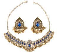 NICENEEDED Indian Bohemian Jewellery Set, Indian Choker Necklace Earrings, Traditional Bride Wedding Jewelry Set Ethnic Style Necklace Dangle Earring Tassel Beaded Crystal Choker for Women