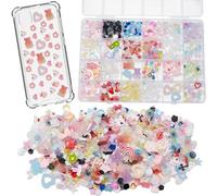 NICENEEDED Junk Case Charms Kit, Phone Case Charm with Big Bow Heart Flower Candy Rainbow Beading Design, Rhinestone Nail Charms for DIY Jewelry Making
