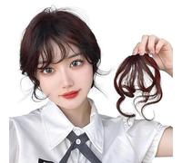 NICENEEDED Long Curly Bangs Clip, Natural Wave French Bangs Clip Curly Air Bangs, Wispy Bangs with Temples Hairpieces Fake Fringe Bangs Hair Piece for Women Brown Halloween