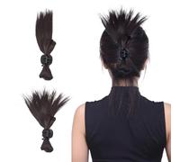 NICENEEDED Messy Bun Hair Piece, Brownish Black Claw Clip in Staight Hair Bun, Synthetic Sick Back Bun Hair Extension Short Ponytail Hairpiece for Daily Party