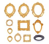 NICENEEDED Mini Gold Frames with Magnetic Tape, Vintage Resin Picture Frame, Antique Gold Photo Frame DIY Baroque Small Picture Display Frame Miniature Tiny Frames for Photo Jewelry Home Wedding Decor