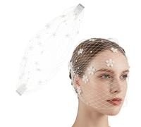 NICENEEDED Pearl Birdcage Veil, Flower White Bridal Mesh Wedding Headpiece with Hair Comb for Women, 1920s Flapper Fascinators Hats for Tea Party Halloween Costume