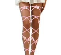 NICENEEDED Pink Elastic Leg Straps, Bow Tie Long Cross Leg Garter Music Festivals Costume, Non-Slip Straps Outfit Accessory for Festival Raves Dancing Cosplay Party Decoration Halloween