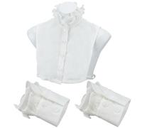 NICENEEDED Pleated Fake Collar Shirts with Wrist Cuffs, Detachable Victorian Chiffon False Dickey Collar Blouse Set, Half Shirt Collar for Women Sweater Coat