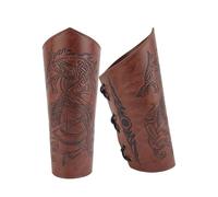 NICENEEDED PU Leather Viking Bracers, Embossed Wolf Leather Arm Guards Retro Vintage Medieval Bracer, Brown Adjustable Gauntlet Wristband for Cosplay Costume Accessories Halloween