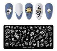 NICENEEDED Punk Style Nail Art Stamping Template, Tarot Cross Snake Butterfly Image Nail Plates Nail Supplies, 1Pc Mix Pattern Vintage Nail Templates for Printing Stencil Tools