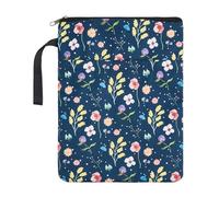 NICENEEDED Purple Flowers Book Sleeve with Zipper and Front Pocket, Handle Waterproof Fabric Cloth Textbook Cover, Reusable Book Protectors for Adluts