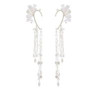 NICENEEDED Renaissance Fairy Elf Ear Cuffs, White Flower Elf Ear Cuffs with Tassel Non Piercing Elven Earrings for Women Adults Halloween Christmas Dress Up Costume Cosplay Wedding Accessories