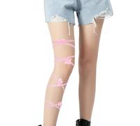 NICENEEDED Sexy Rave Leg Wrap, Lace Butterfly Elastic Pink Thigh Garter Long Cross Leg Garter Anklet Bracelet, Legging Wraps for Women Dancing Gothic Festival