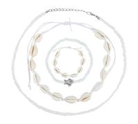 NICENEEDED Shell Necklace Bracelet Set, Bohemian Pearl Beaded Choker Jewelry Set, Summer Handmade Natural Seashell Pearls Holiday Decoration Accessory for Women