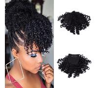 NICENEEDED Short Afro Kinky Curly Bangs Clip, Jerry Curly Clip In Bangs, Front Fringe Hair Pieces Bangs for Black Women Clip in On Hair Extensions Halloween
