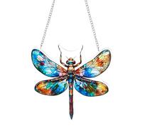NICENEEDED Stained Glass Window Hanging, 2.9 Inch Dragonfly 2D Flat Acrylic Window Ornament Stained Glass Suncatcher with Metal Chain, Hanging Decor for Mom Grandma